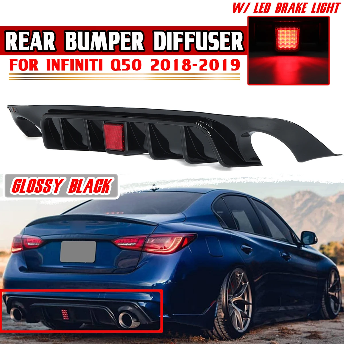 Carbon Fiber Look/black Car Rear Bumper Diffuser Fins W/ Led Brake