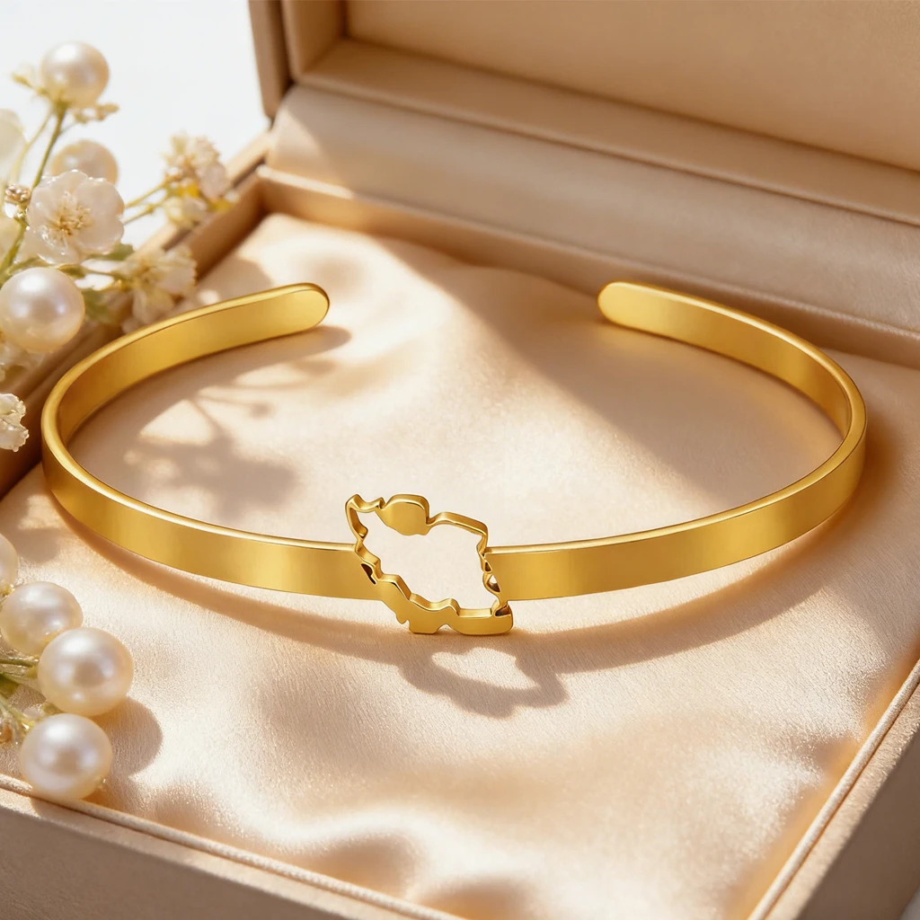 Dawapara Iran-Karte Edelstahl-Armreif Verstellbares Minimalistisches Reise-Manschettenarmband für Männer Frauen Iranischer Schmuck – Detail 10