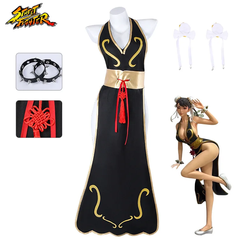 2028 Neues Chun Li Game Street Cosplay-Kost&uuml;m, schwarzes Kampfkleid, K&auml;mpfer, chinesischer Stil, &hellip;