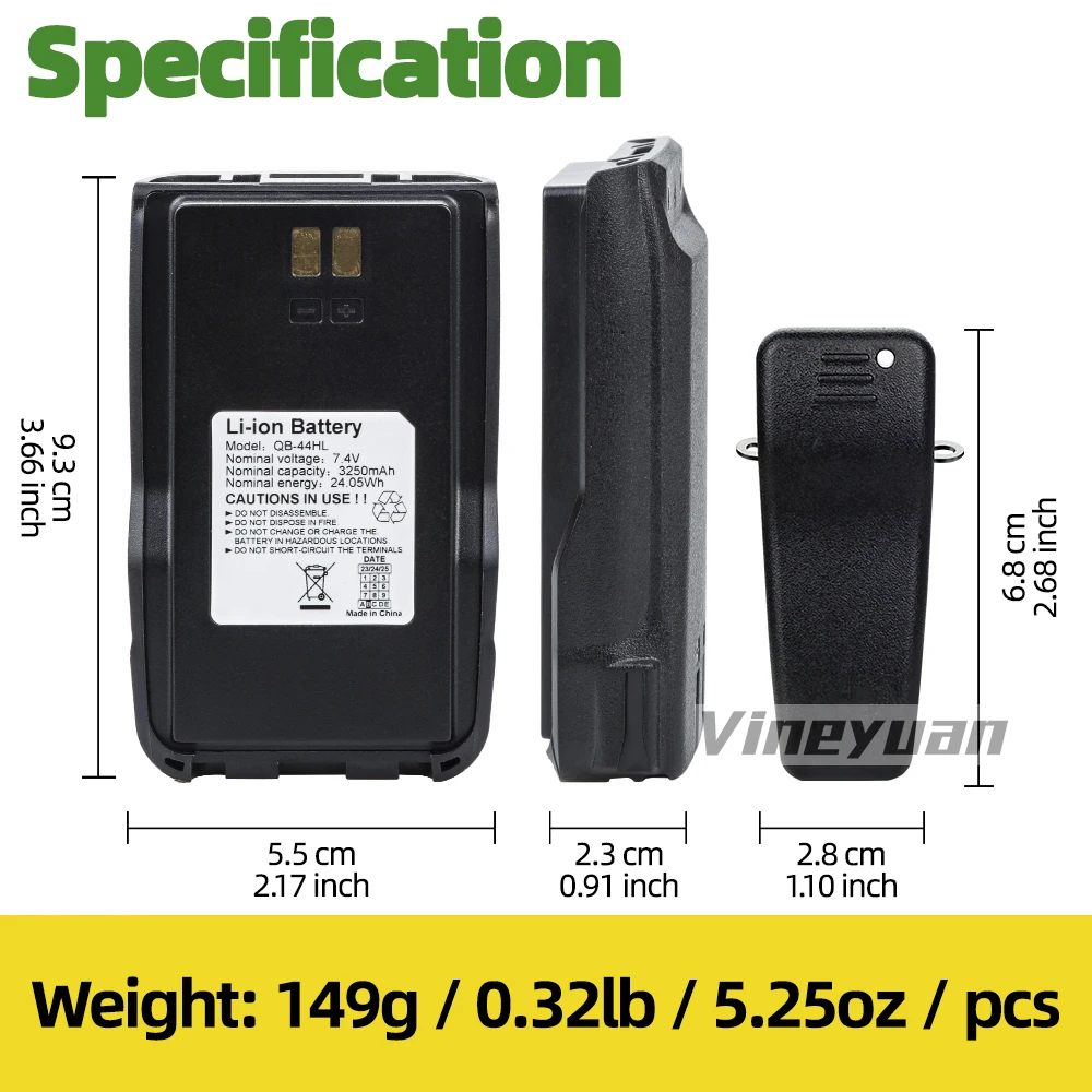 NEW 7.4V 3250mAh QB-44HL Li-ion Battery with Belt Clip for Anytone AT-D878UV Plus D878UV D868UV D858 BTECH DMR-6X2 radio 5