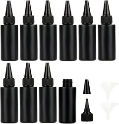 5pcs Empty Plastic Soft Bottle Black HDPE Cylinder With Twist Pointed Top Black Round Top Caps, Lightproof Glue Bottles