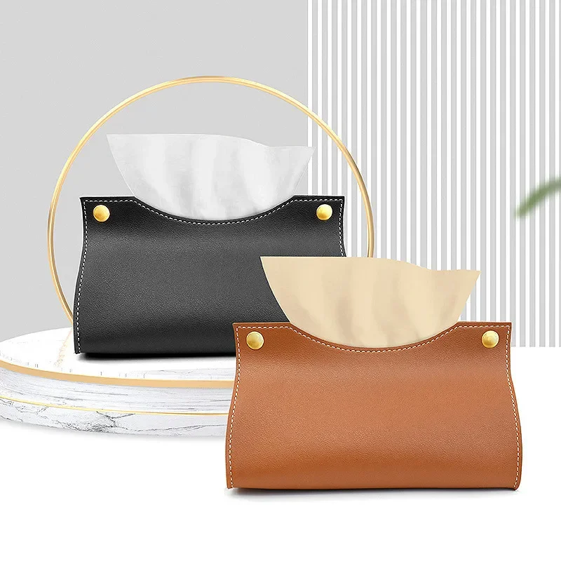 Tissue Box Dispenser Home Living Room Coffee Table Desktop Simple Napkin Box Kitchen Storage Paper PU Leather Organizer