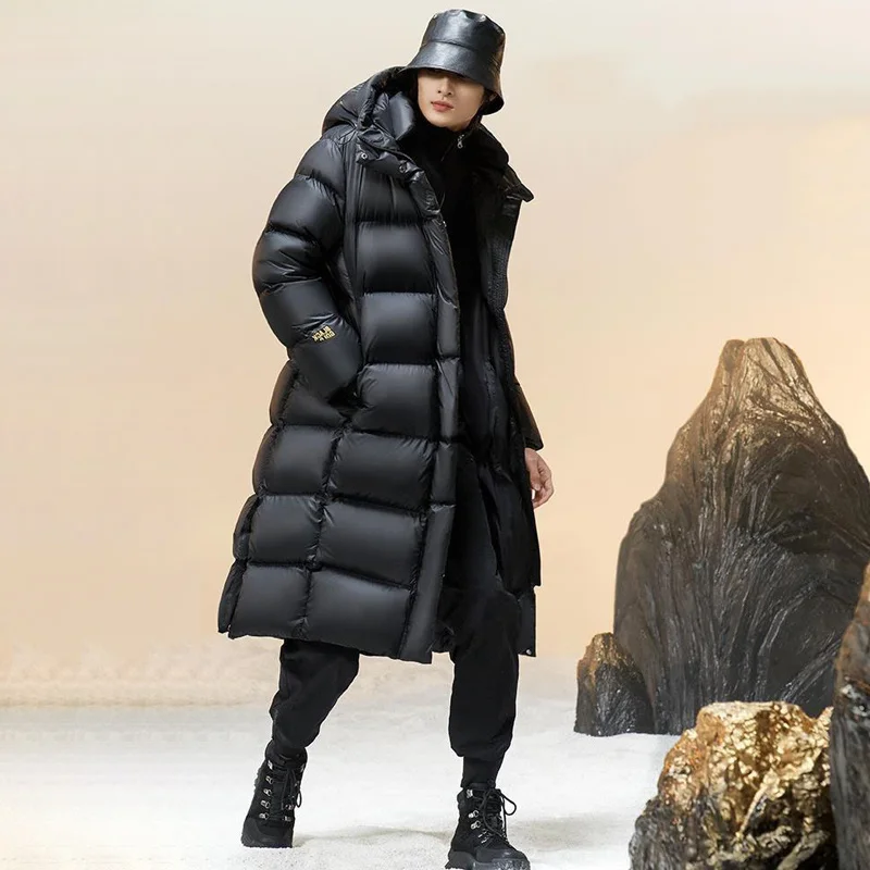 Doudoune longue avec capuche pour homme et femme, manteau imperméable, plume  d'oie, haute qualité, hiver