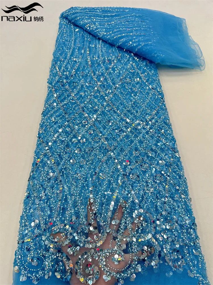 Madison African Sequins Beaded Groom Lace Fabric French Tulle Lace Fabric Embroidery Nigerian Fabrics