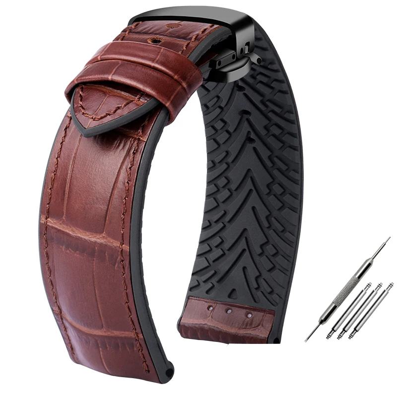 Premium Waterproof Leather & Silicone Watch Strap - 20mm/22mm