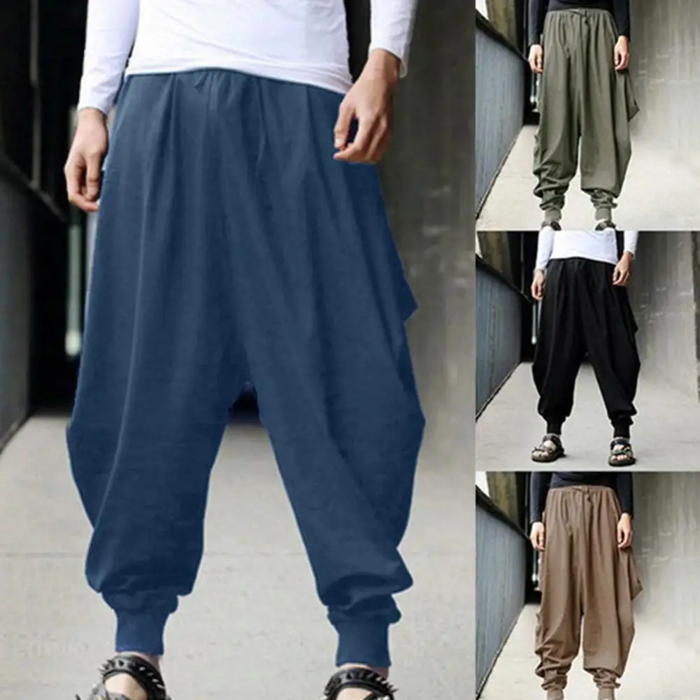 Description Picture 4 of itemNew Oversize Men Linen Loose Harem Baggy Pants Autumn Linen Overweight Sweatpants Casual Male Trousers Cross-pants Crotch Pants
