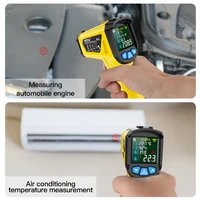 เมสเทค -50-800 ℃ เครื่องวัดอุณหภูมิอินฟราเรดแบบดิจิตอลหน้าจอสี LCD เครื่องวัดอุณหภูมิแสงพื้นหลังนาฬิกาปลุกเครื่องวัดอุณหภูมิแบบมือถือไพโรมิเตอร์ 5
