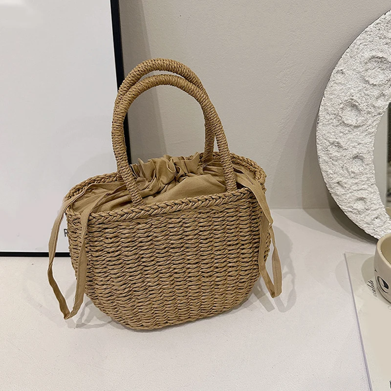 Summer Straw Bag Women Large Capcity Handle Bag Handmade Weave Totes Bag Trendy Rattan Beach Bags Fashion Vacation Bags