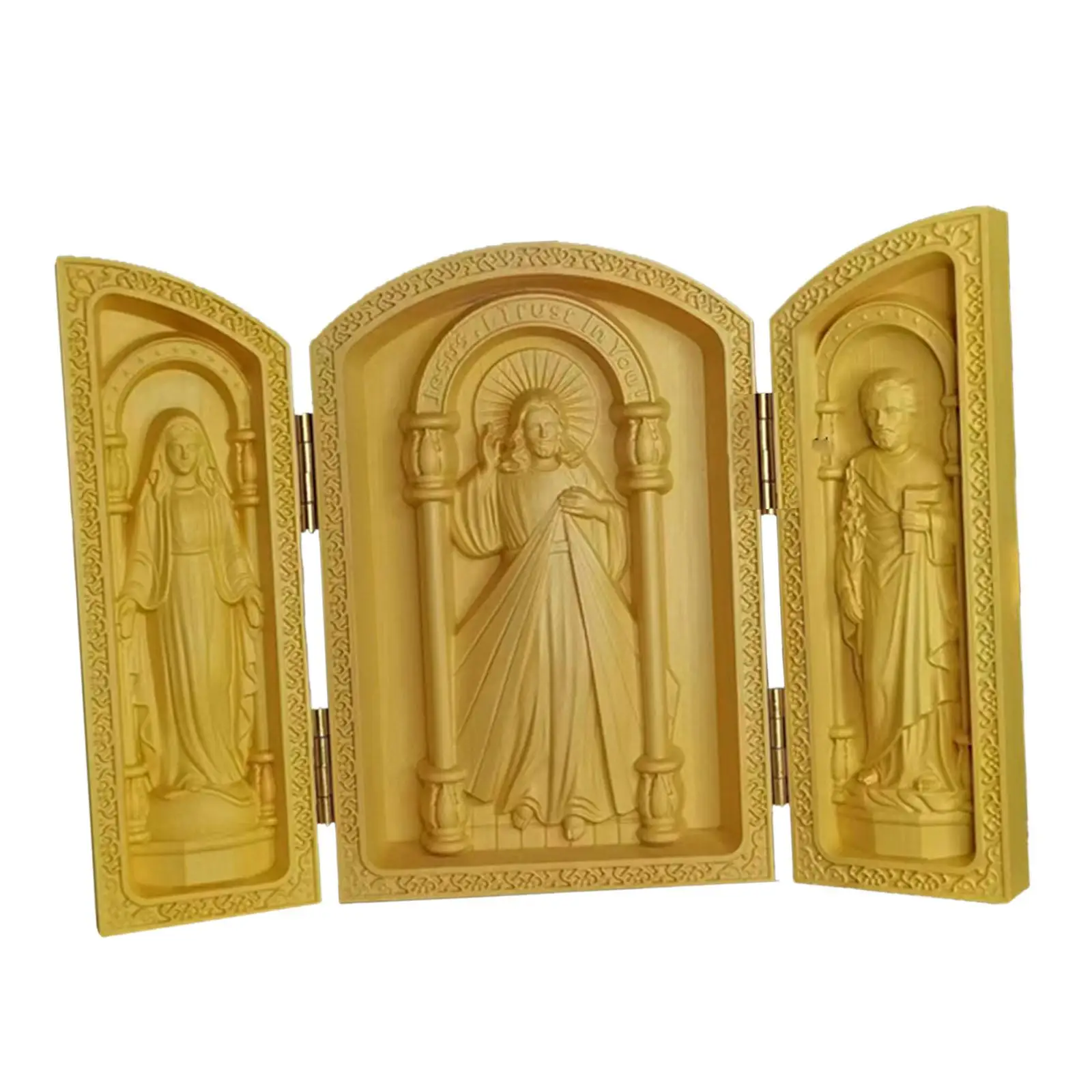 Holy Figurine Wood Carving Ornament Catholic Religious Collection Statues Decorative for Shelf Office Chapel Decoration Table