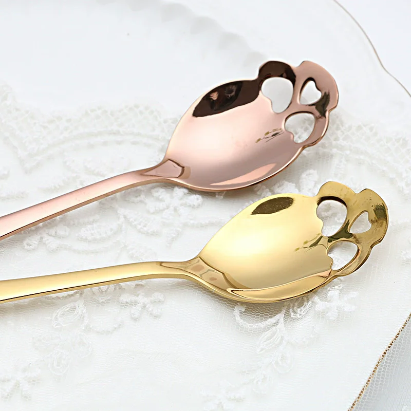 1/4pcs Stainless Steel Coffee Spoon Ice Cream candy tea Spoons Tableware Kitchen Tools Skull shape New  Dessert Snack