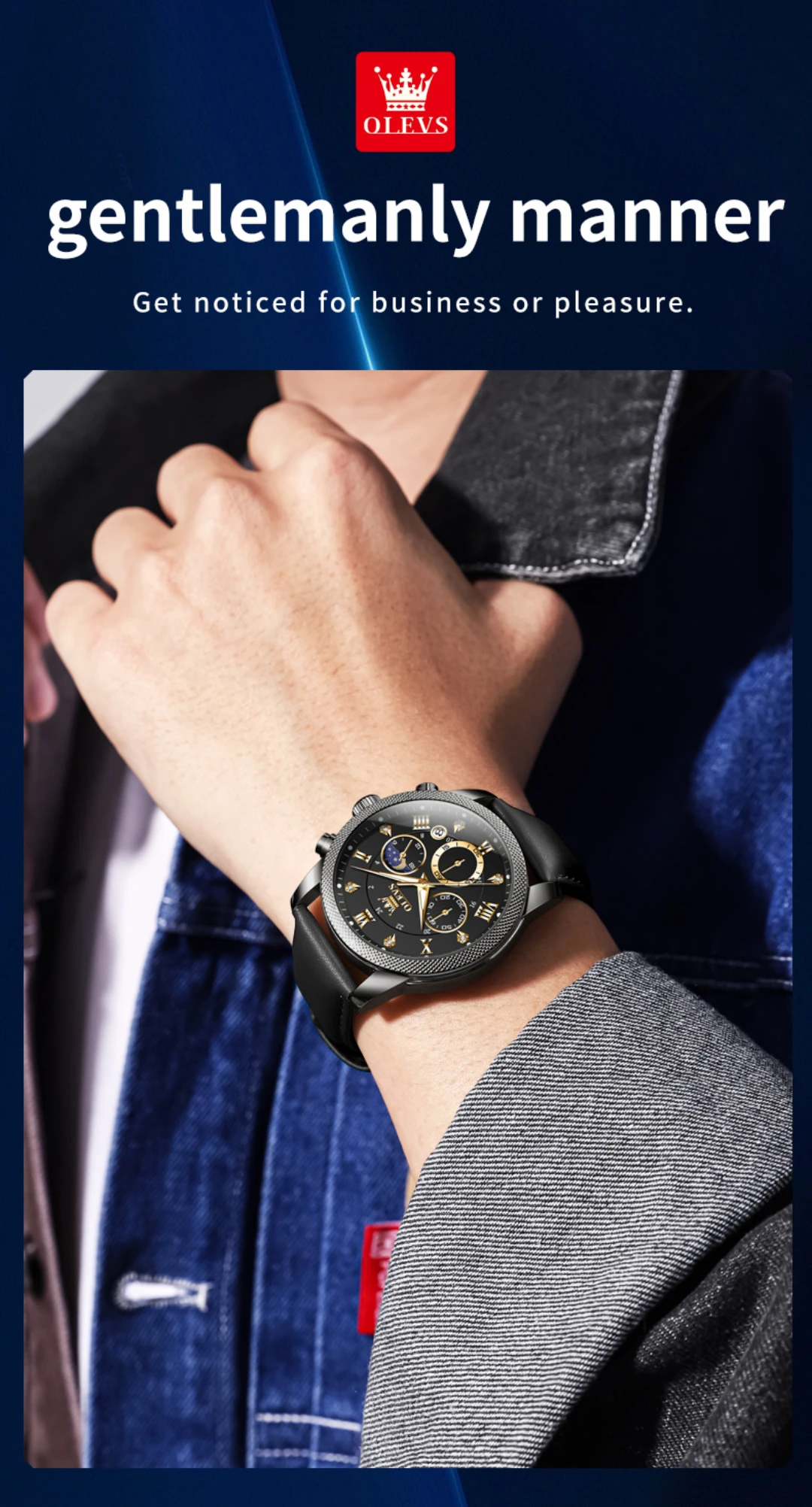 OLEVS 3660 Leather Chronograph Watch For Mens description image 4