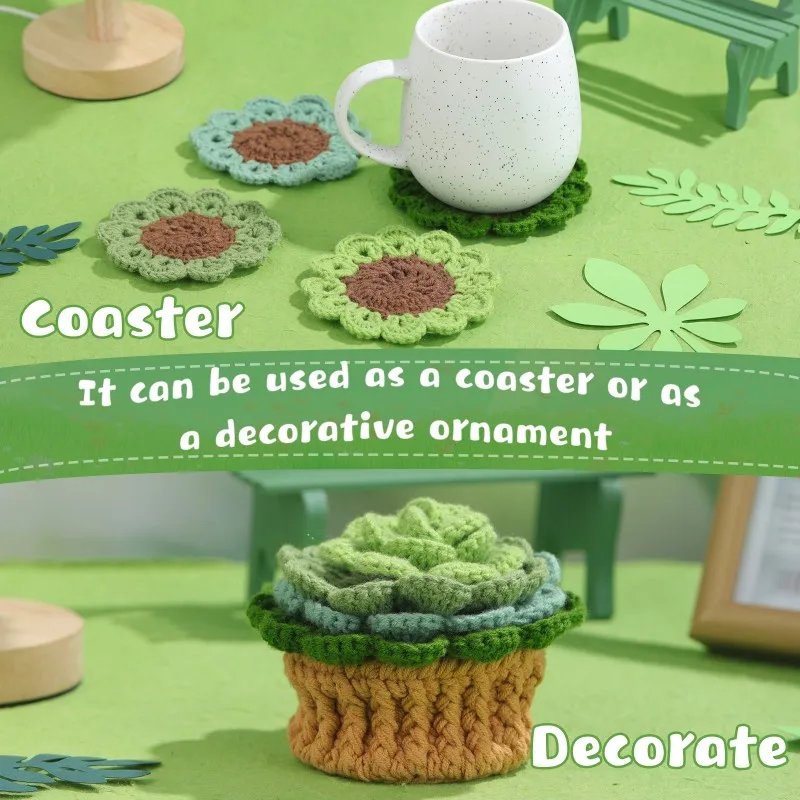 Crochet Kit for Beginners Crochet Coasters Kits Crochet Yarn Hook Set Step-by-Step Instructions Video