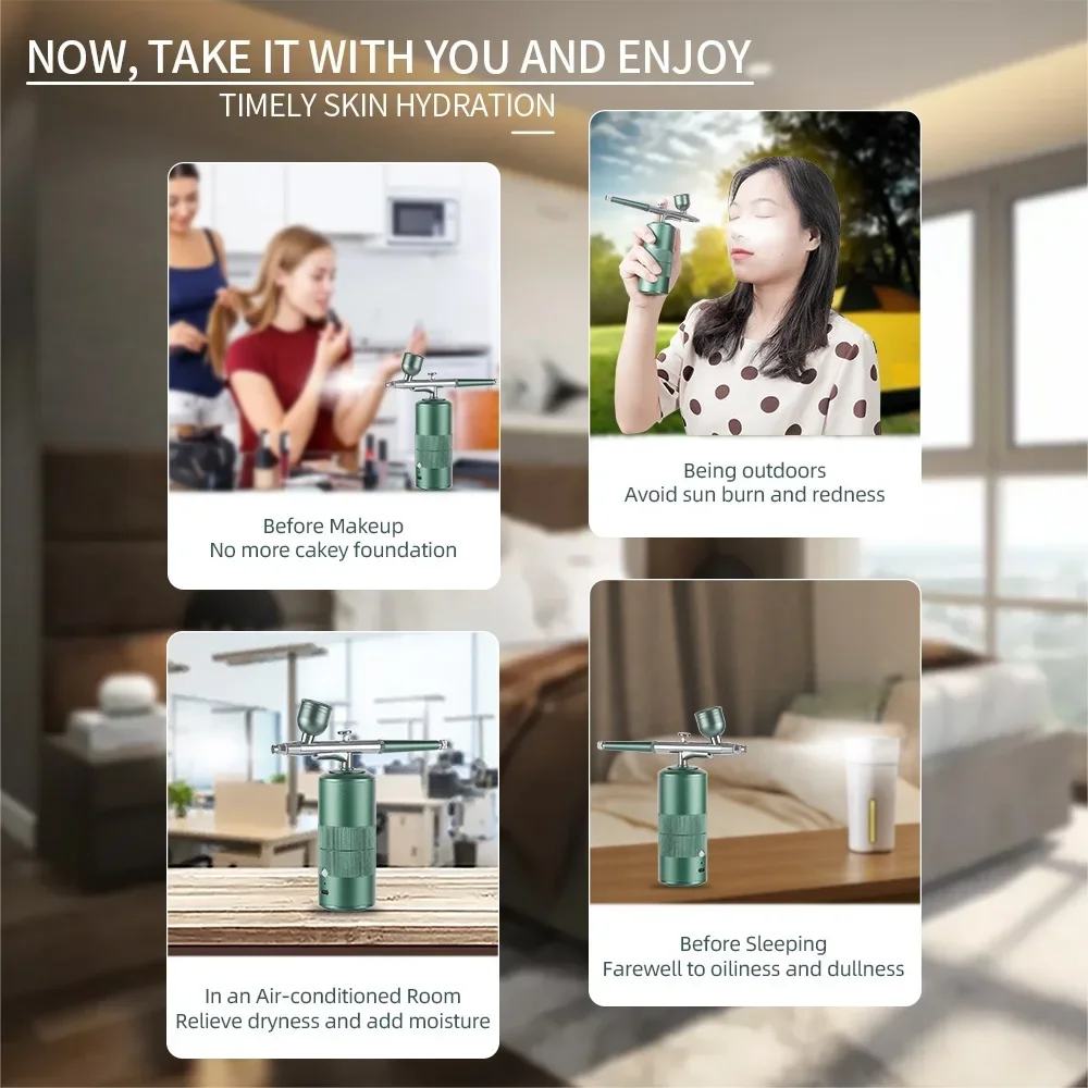 Blue Portable Nails Airbrush Kit With Compressor Oxygen Injector Nail Paint Spray Gun Makeup Tattoo Cake Painting Nano Sprayer