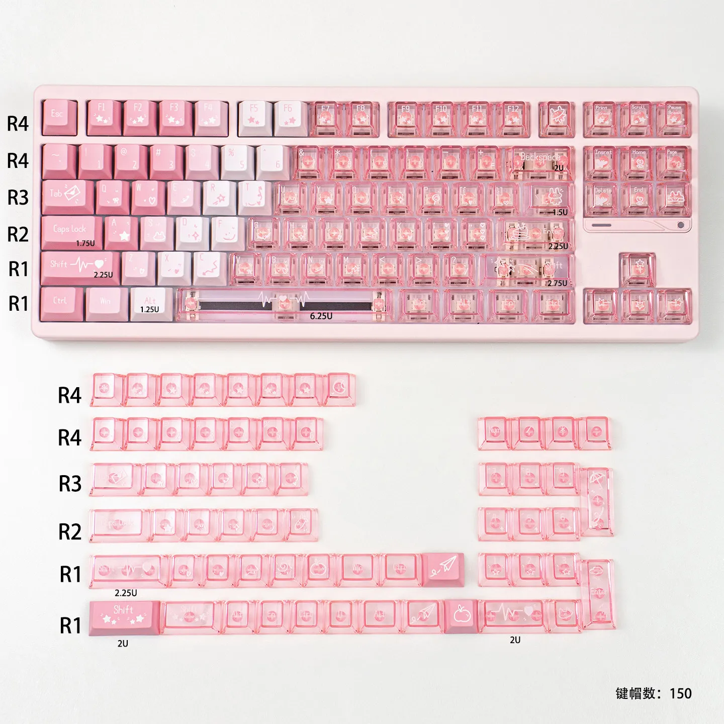 Gradient Purple Keycaps - Transparent Cute Style PC+PBT Cherry Profile Dye-Sub Keycaps