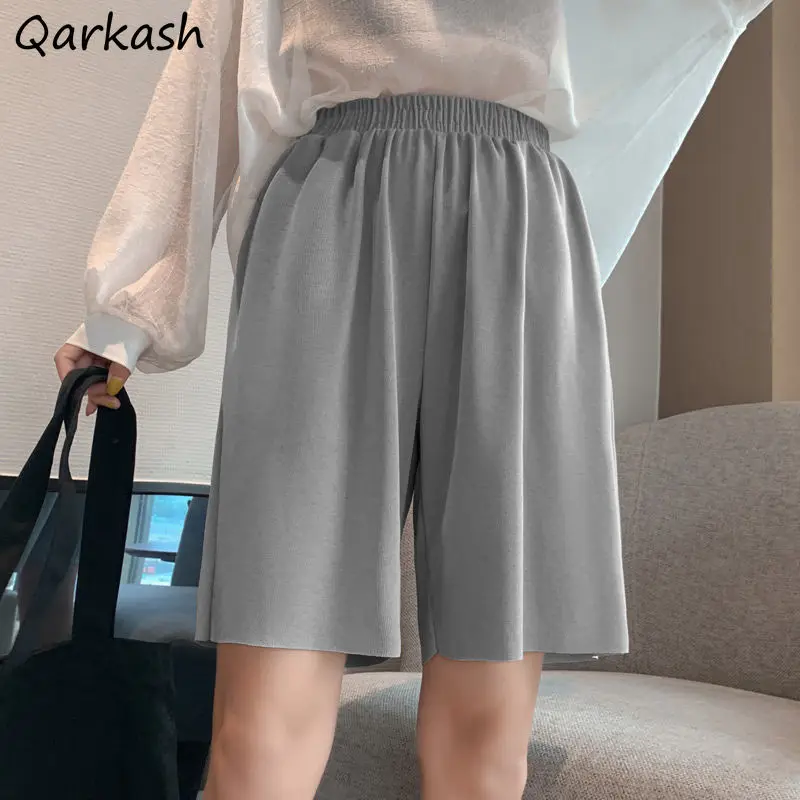 

Capris Women Students High Waist Knee Length Summer Hot Loose All-match Simple Solid Wide Leg Fashion Vintage Retro Ins Design