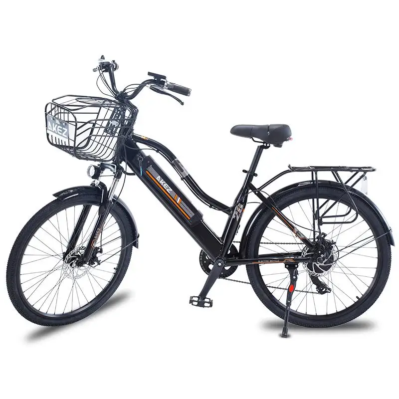 26 Inch Electric Mountain Bicycle For Adults Ladies 36V Family Two Wheels Electric Bicycle With Basket Battery Removable