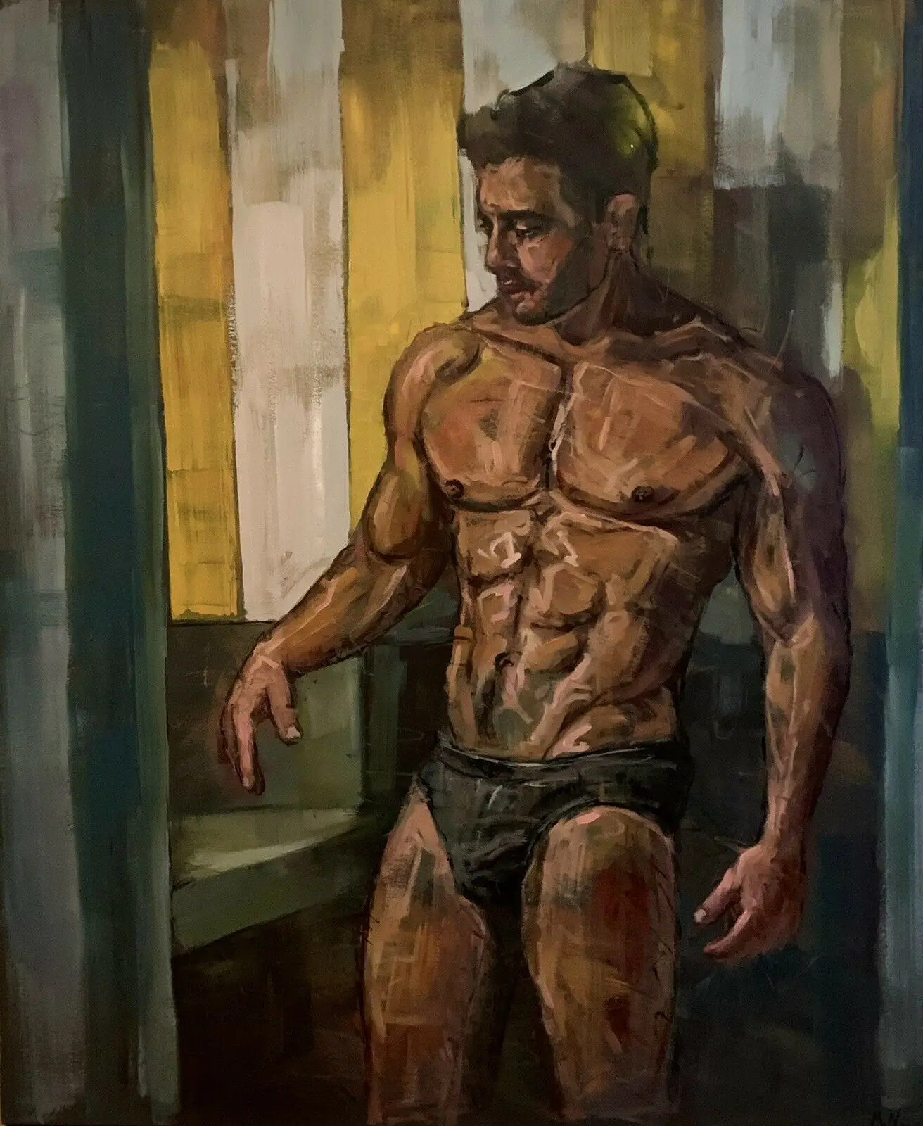 

100%Handmade Oil Painting Male nude Naked Man Gay oil painting, Homoerotic Queer Original Art