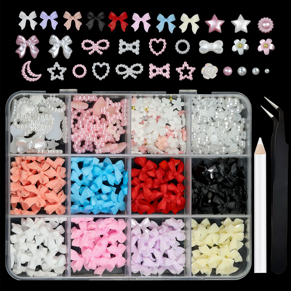 Mixed Resin Bowknot Nail Art Decorations - 3D Acrylic Charms & Colorful Rhinestones