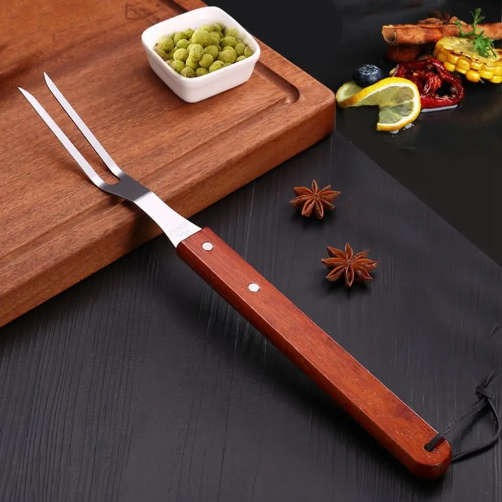 Oven Roaster Portable Wooden Handle Outdoor BBQ Accessories Barbecue Tool Meat Fork Carving Fork