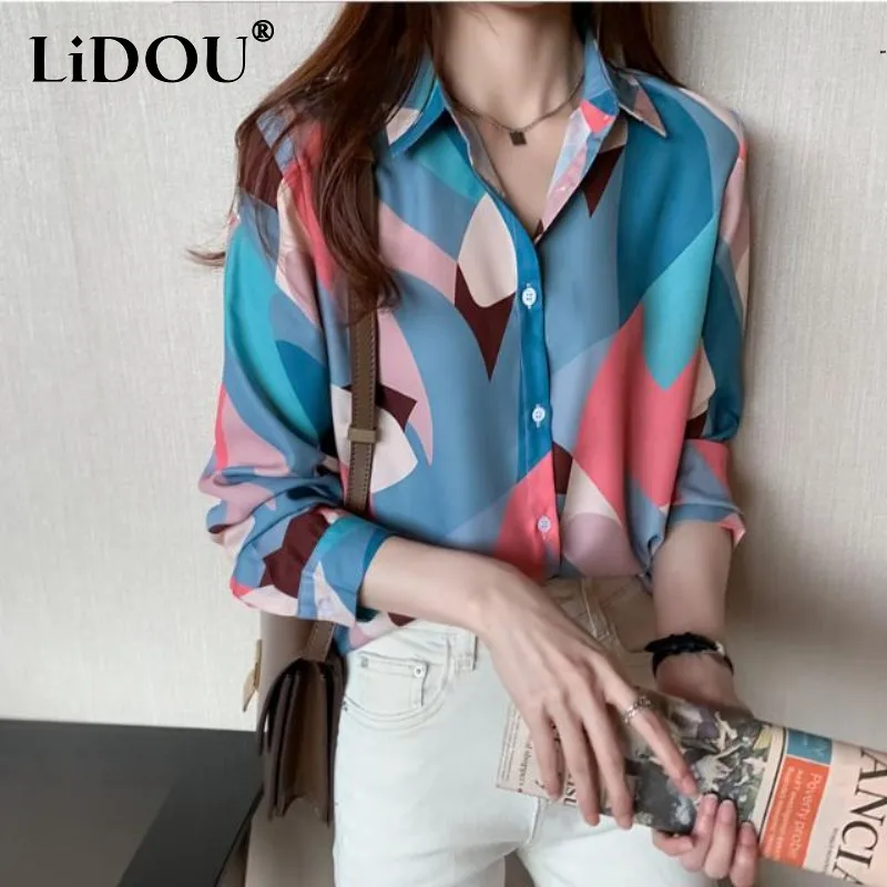 

Spring Autumn Loose Casual Long Sleeve Shirts Korean Fashion Printed Blouses Office Lady Harajuku Popularity Tops Women Clothing