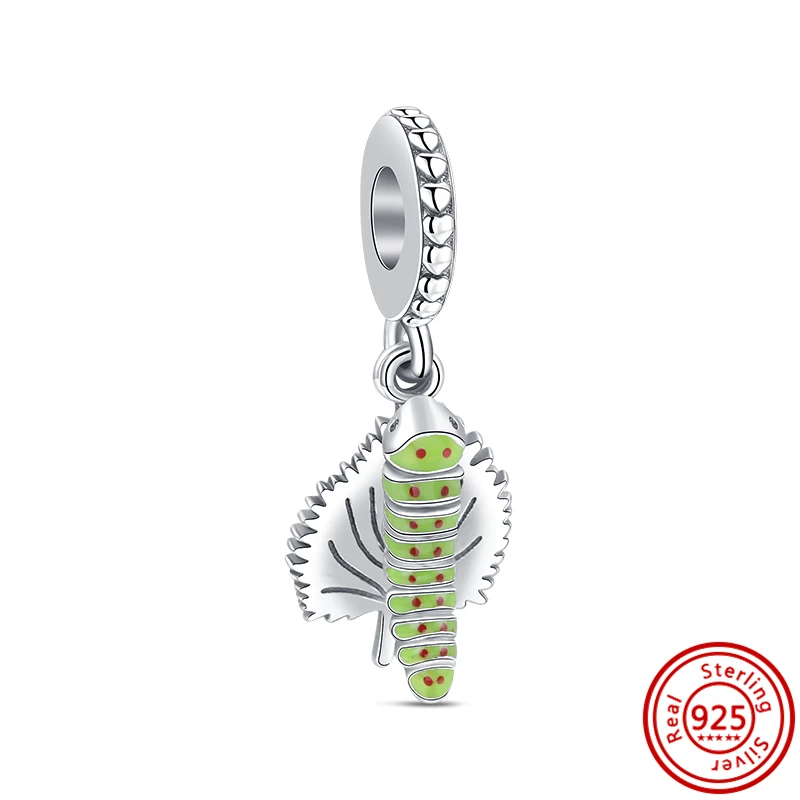 Fit Original Pandora Charm Bracelet DIY Jewelry 925 Sterling Silver Green Tree  Leaves Apple Cactus Clover Caterpillar Fine Beads - AliExpress