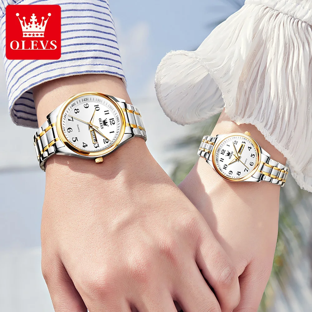 OLEVS 5567 Luxury Stainless Steel Lover Watches Fashion Gold Quartz Watch for Men and Woman Couple Waterproof watch Lover's Wris