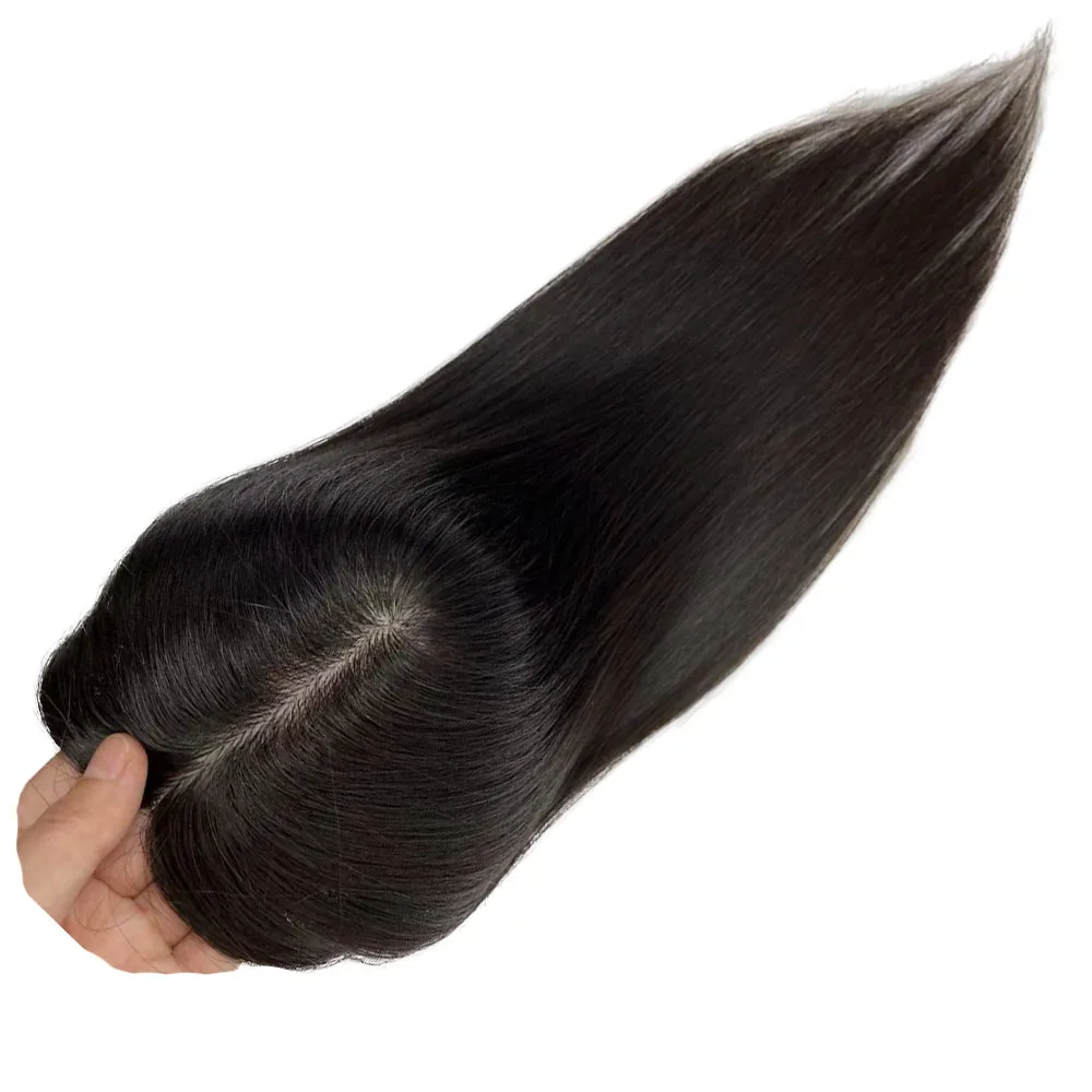 8X12cm Clip in Human Hair Topper Silk Base Women\'s Silk Top Toupee Natural Scalp Virgin Chinese Hair Piece for Thinning Hair