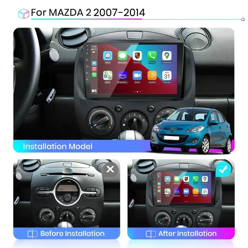 8GB+128GB Android 13 radio For Mazda2 Mazda 2 2007 2008 2009 - 2014 Car stereo Multimedia Player Carplay Auto GPS Navigation