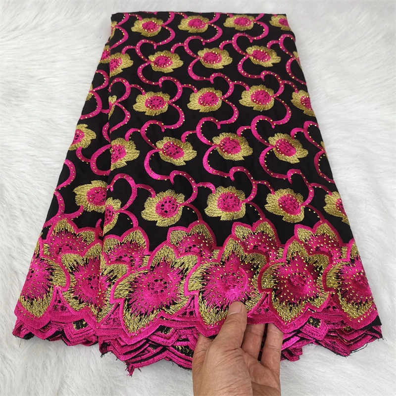 

5 Yard Swiss Fabric Latest With Stones Embroidery African 100% Cotton Voile Lace Popular Dubai Style For wedding Party 9L07241