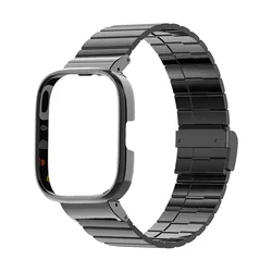 Premium Stainless Steel Watchband with Metal Strap and Bracelet Protective Cover for Redmi Watch 3 Active (Black)