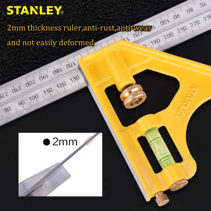 Stanley 전문 콤비네이션 스퀘어 결합 스틸 내구성 스퀘어 앵글 눈금자, 스피릿 레벨 버블 포함, 낙하 방지, 12 인치, 300mm