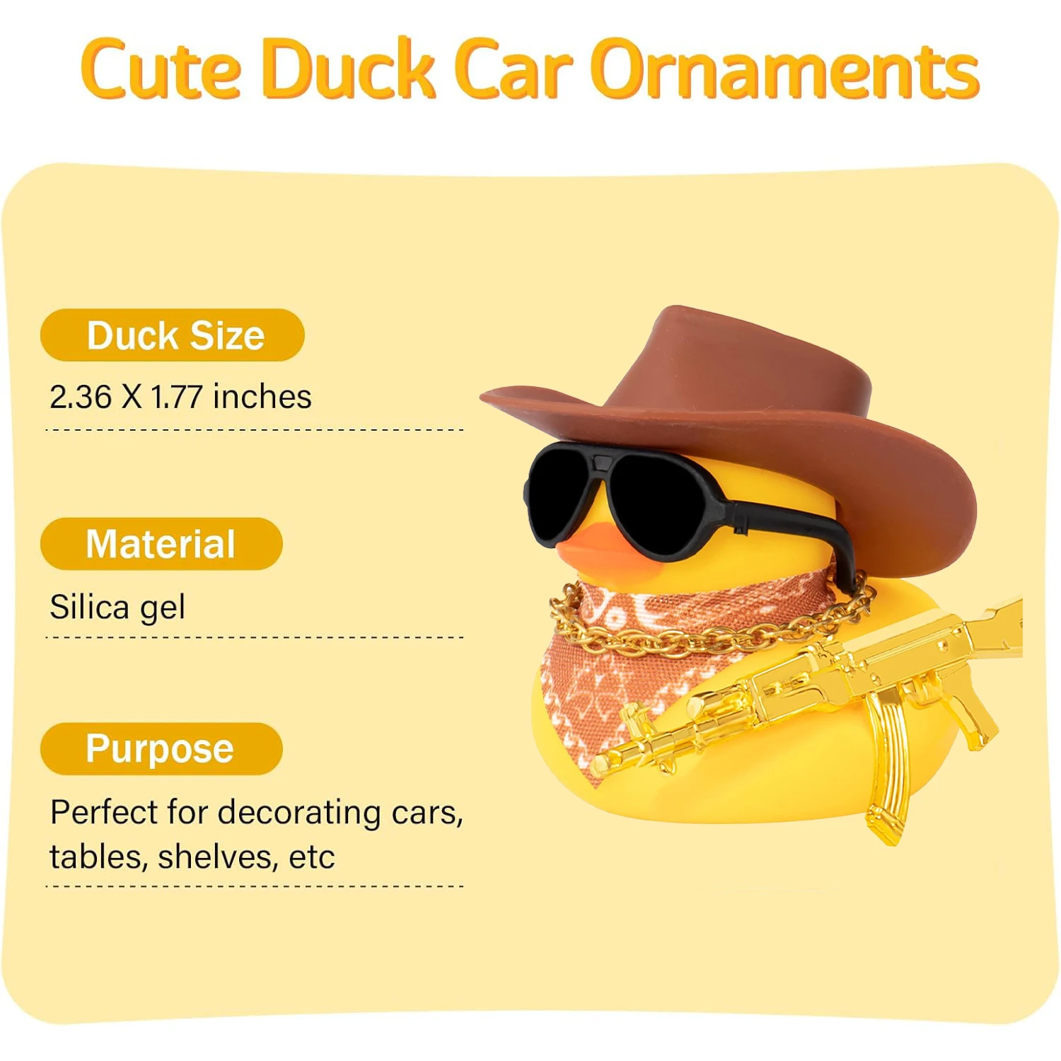 Cowboy Duck with Guns Car Dashboard Decorations Rubber Duck Car Ornaments with Cool Accessories Mini Swim Ring Sun Hat Sunglasse 2