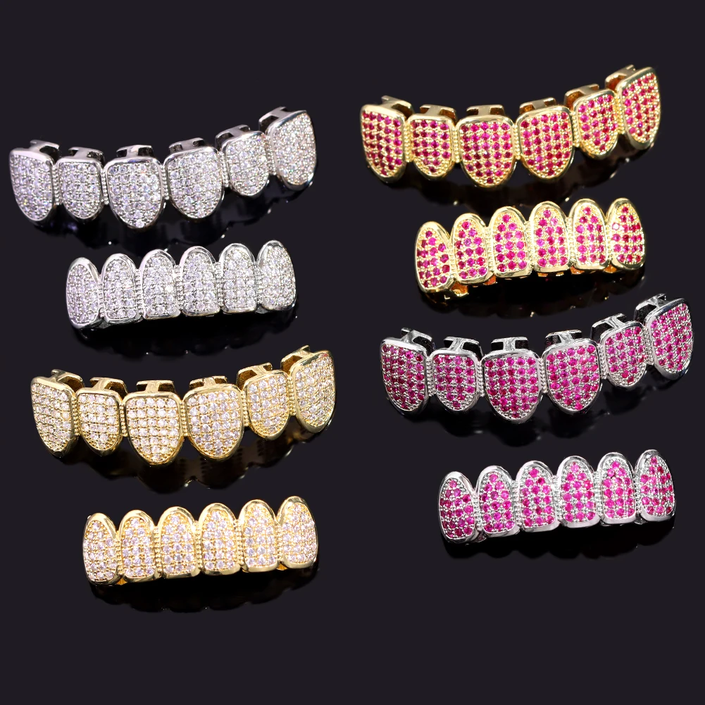 Grillz Per Denti Hip Hop - Oro, Argento O Rosa, Con Scanalature In Silicone, Per Feste E Costumi - Foto 7