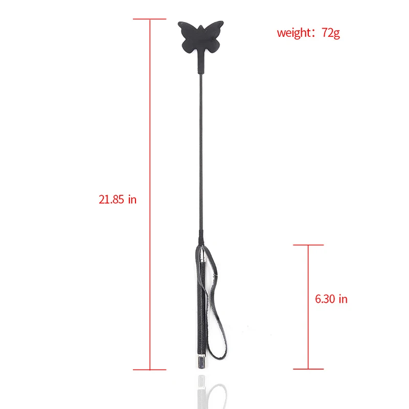 55CM Black Silicone Butterfly Shaped Top Long Straight Whip Riding Crop Flogger Paddle Slapper Horse Training Dressage Whips 2