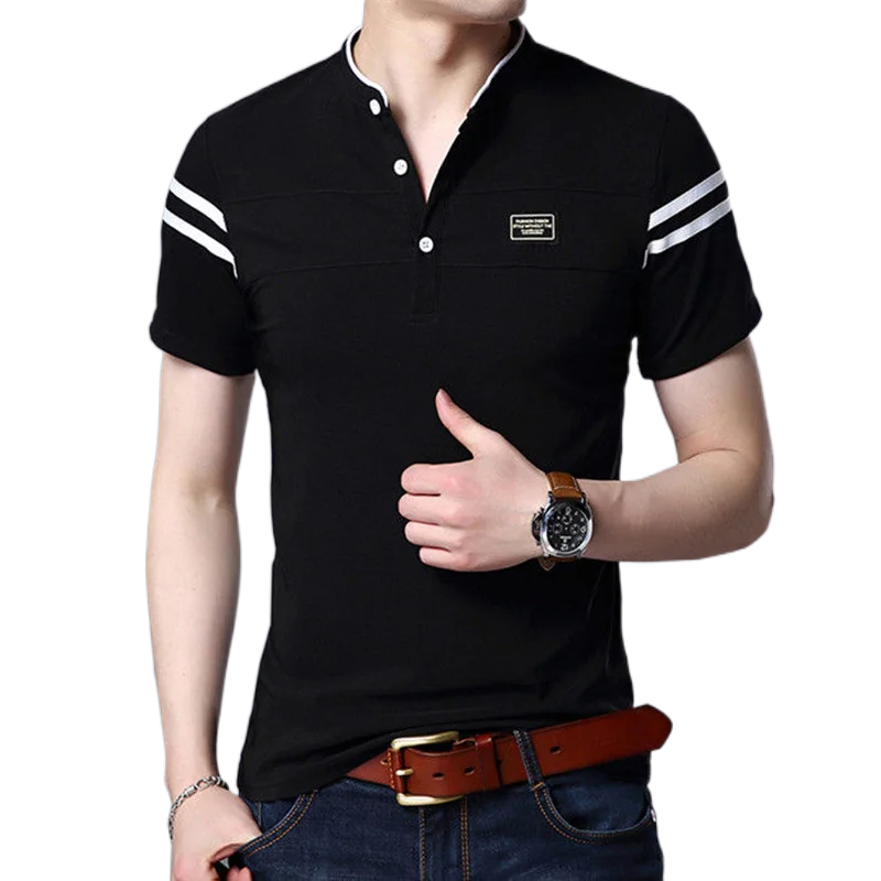 SHIONFA 여름 남성용 반팔 티셔츠, 슬림 스탠드 칼라 폴로 셔츠, 얇은 풀오버, 캐주얼 패스터 데코 의류, 한국 스타일