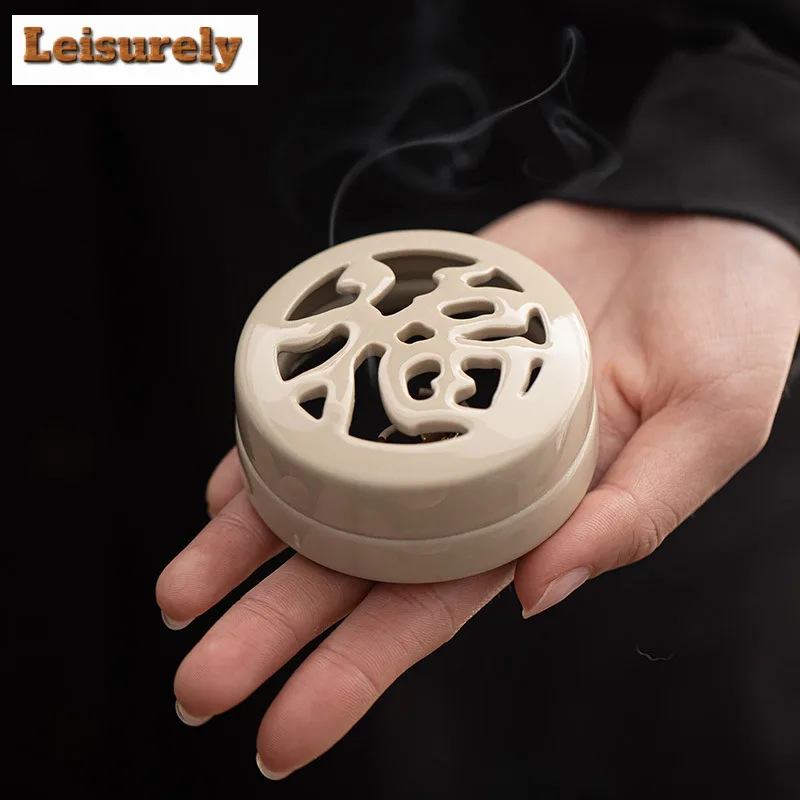 Wood Ash Circular Ceramic Plate Incense Holder Traditional Zen Garden Incense Burners Meditation Censer Yoga Supplies Ornaments