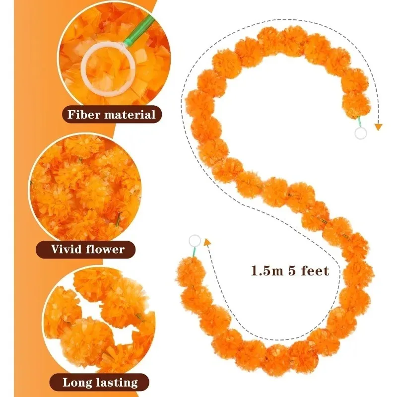 150 cm orange künstliche Rankengirlande, künstliche Blumen, Heimdekoration, Party, Halloween, Erntedankfest, Weihnachtsdekoration, Zubehör – Detail 2