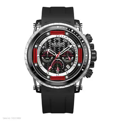 Fashionable MEGIR Men's Chronograph Quartz Watch with Silicone Strap - Waterproof Sport Design (Black)
