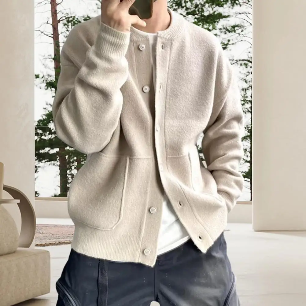 

Single-breasted Cardigan Men's Cozy Knit Cardigan with Pockets Warm Winter Sweater Coat for Men Stylish Single-breasted Solid