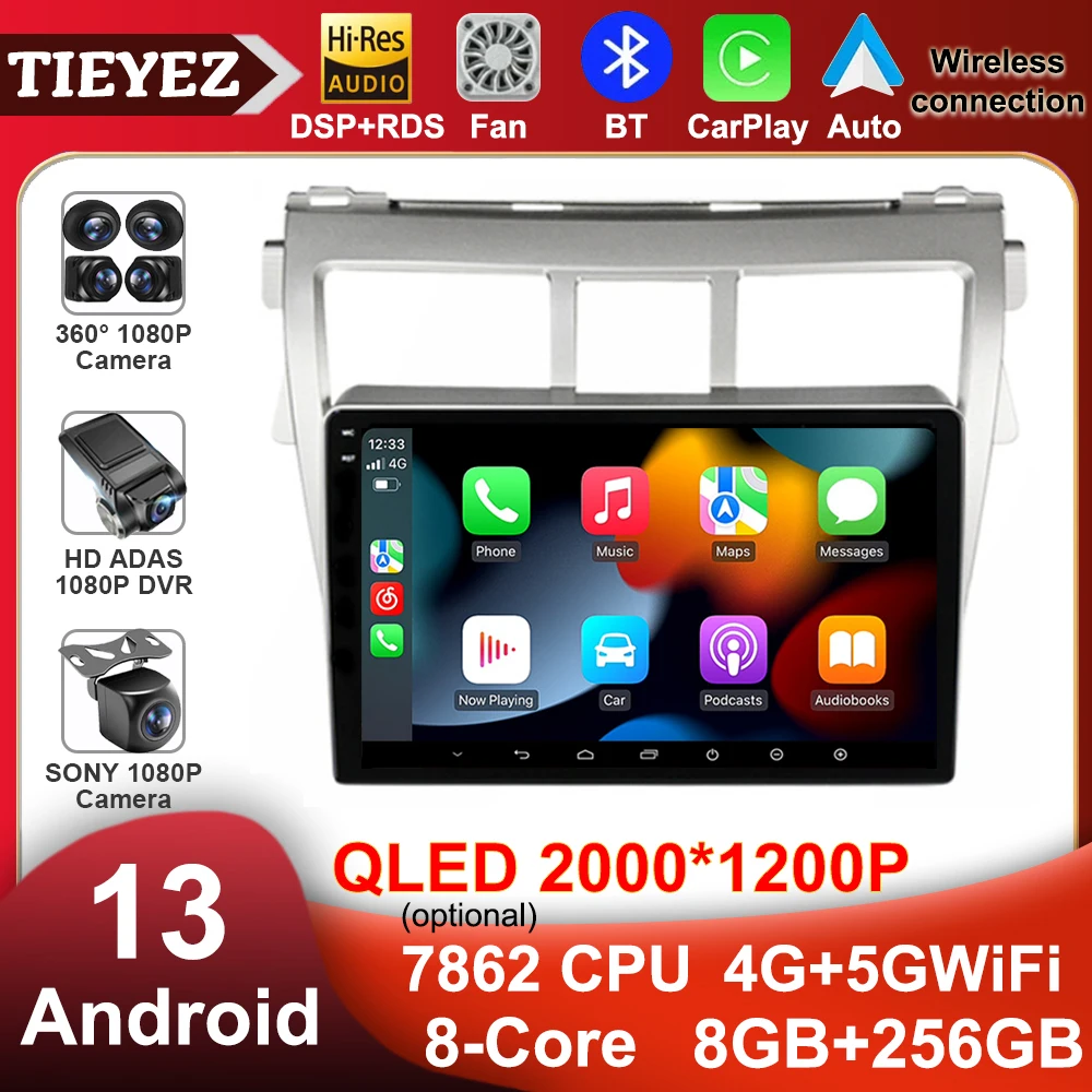 

Wireless Carplay Android 13 Car Radio Player For Toyota VIOS Yaris 2007 2008 2009 2010-2012 Car Stereo Radio GPS Navigation WIFI
