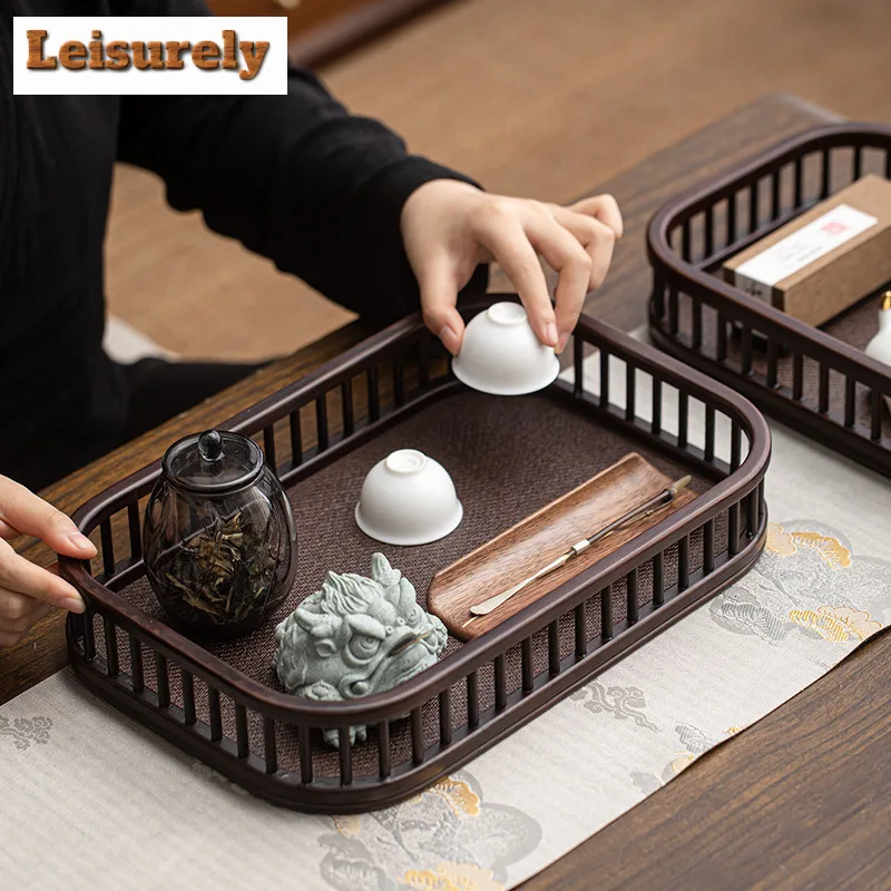 Walnut Color Bamboo Wood Storage Basket Rectangular Fruit Tray Household Tea Set Placement Basket  Tea Tray Room Dim Sum Plate