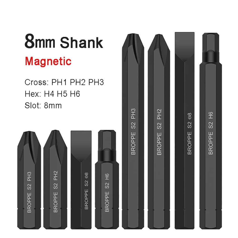 

Strong Magnetic Batch Head Cross/Hex/Slot High Hardness 36mm 80mm Long 8mm Hex Shank Screwdriver Bit Impact Bit S2 Alloy Steel