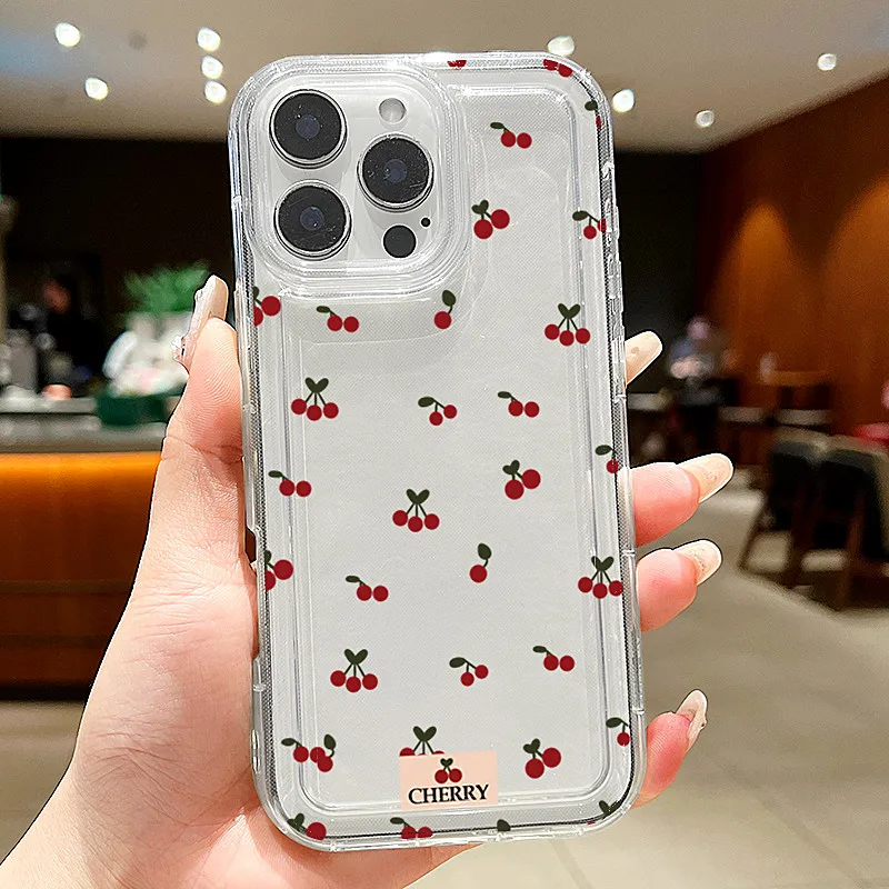 Cartoon Cherry Floral Clear Phone Case Cover, Soft Protective