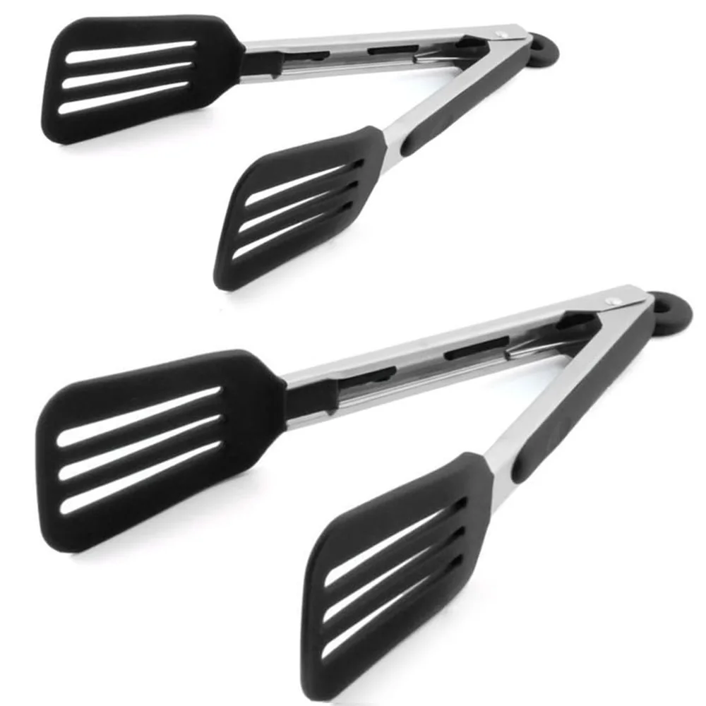 2-piece set of food tongs stainless steel tongs silicone non-stick non-slip BBQ salad cooking bread tools kitchen accessor