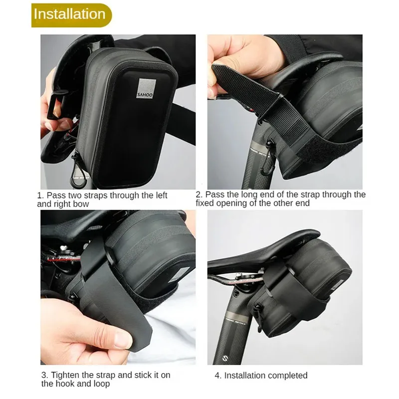 Borsa Sottosella Impermeabile Per Bici - Custodia Nera Con Chiusura Regolabile - Foto 6