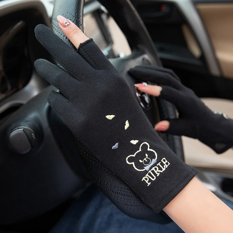 

Summer Sunscreen Gloves Women Thin Cotton Anti-ultraviolet Dew Finger Touch Screen Driving Riding Non-slip Breathable Gloves