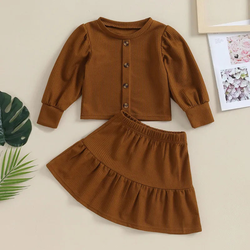 

Kids Children Girl Skirt Set Spring Autumn Clothes Long Sleeve T-shirt with Pleated A-line Skirt 2-piece Outfit Baby Clothing