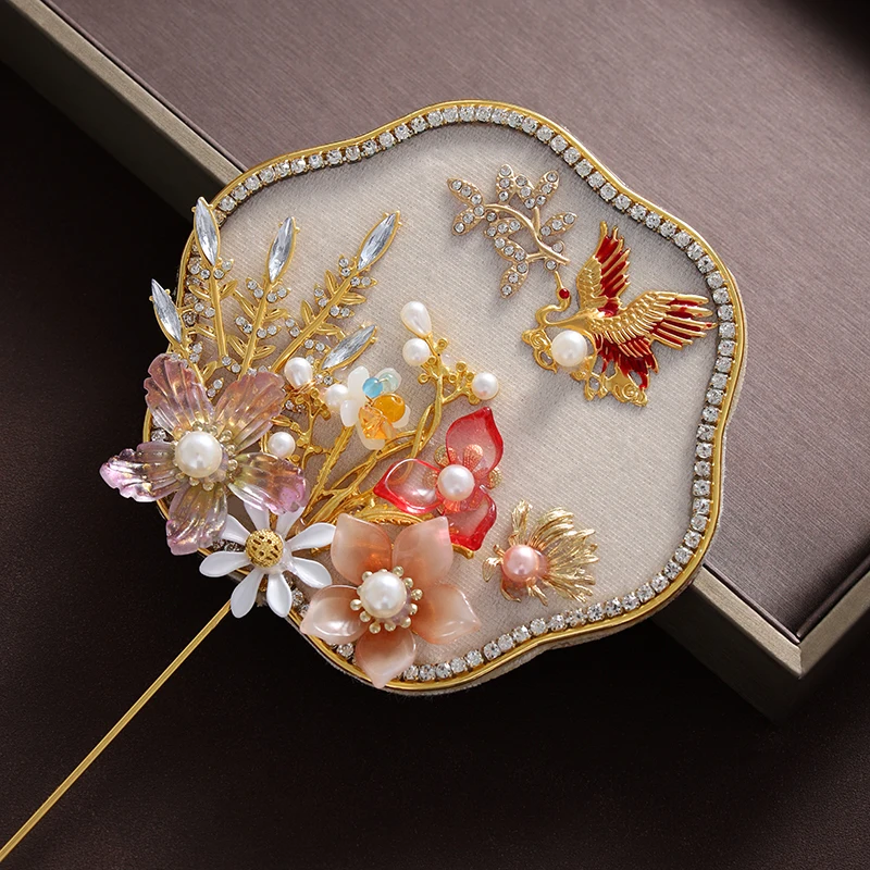 Wedding Accessories Full Of Chinese Palace Style Luxurious Shinny Ladies' Handheld Small Circular Fan