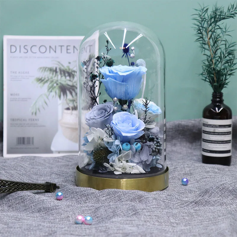 15*30cm Light Wire Lumious Metal Base Glass Dome Vase Home Decoration Transparent Cover DIY Friend Gift Wedding Live Prop 3