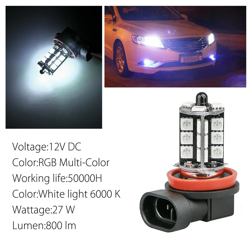 자동차 LED 안개등 전구, 색상 변경, 원격 제어 Aotu 헤드라이트 램프, 2X RGB, H8, H11, H7, H4, 5050, 27SMD 칩, 12V, 24V